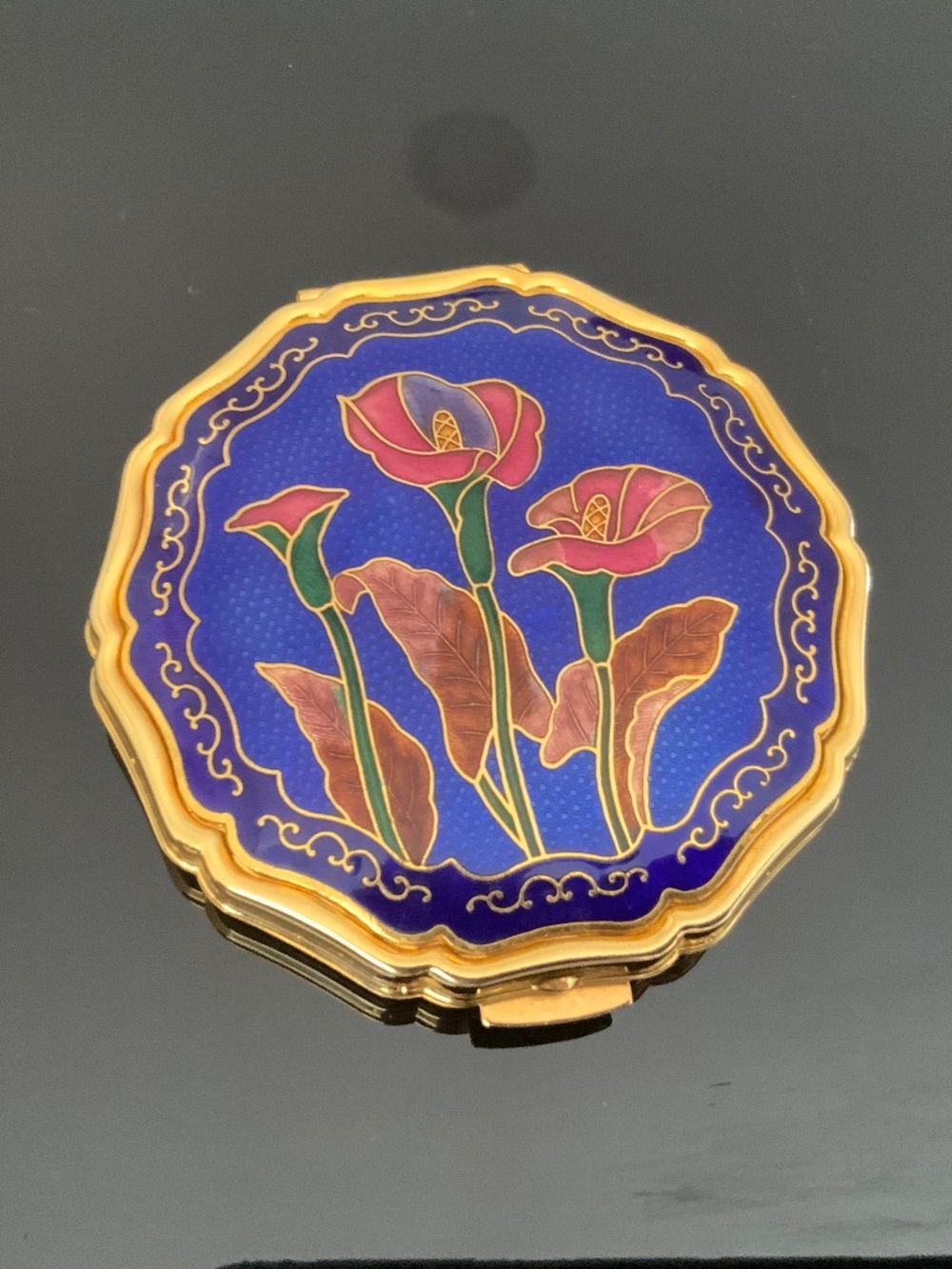 Vintage Cloisonné Floral Powder Compact Mirror